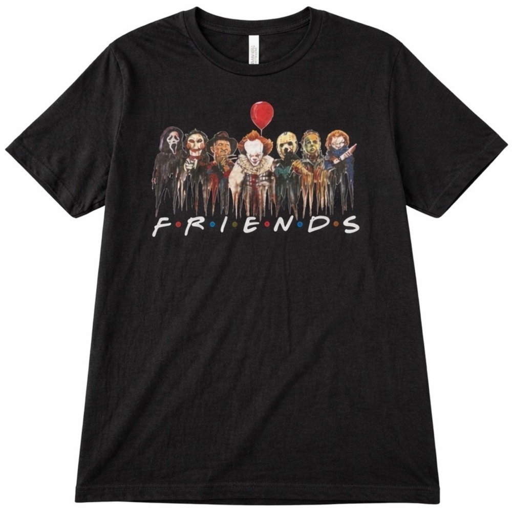 Halloween T-Shirt Scary Movie Characters Friends Black XL IT Chucky Freddy